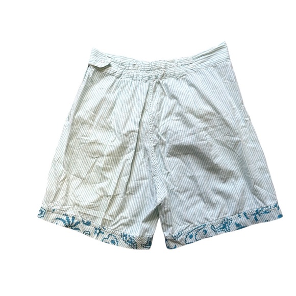 Vintage 50s Two-Piece Blue Striped Printed Top and Shorts Loungewear Set - Picture 6 of 7